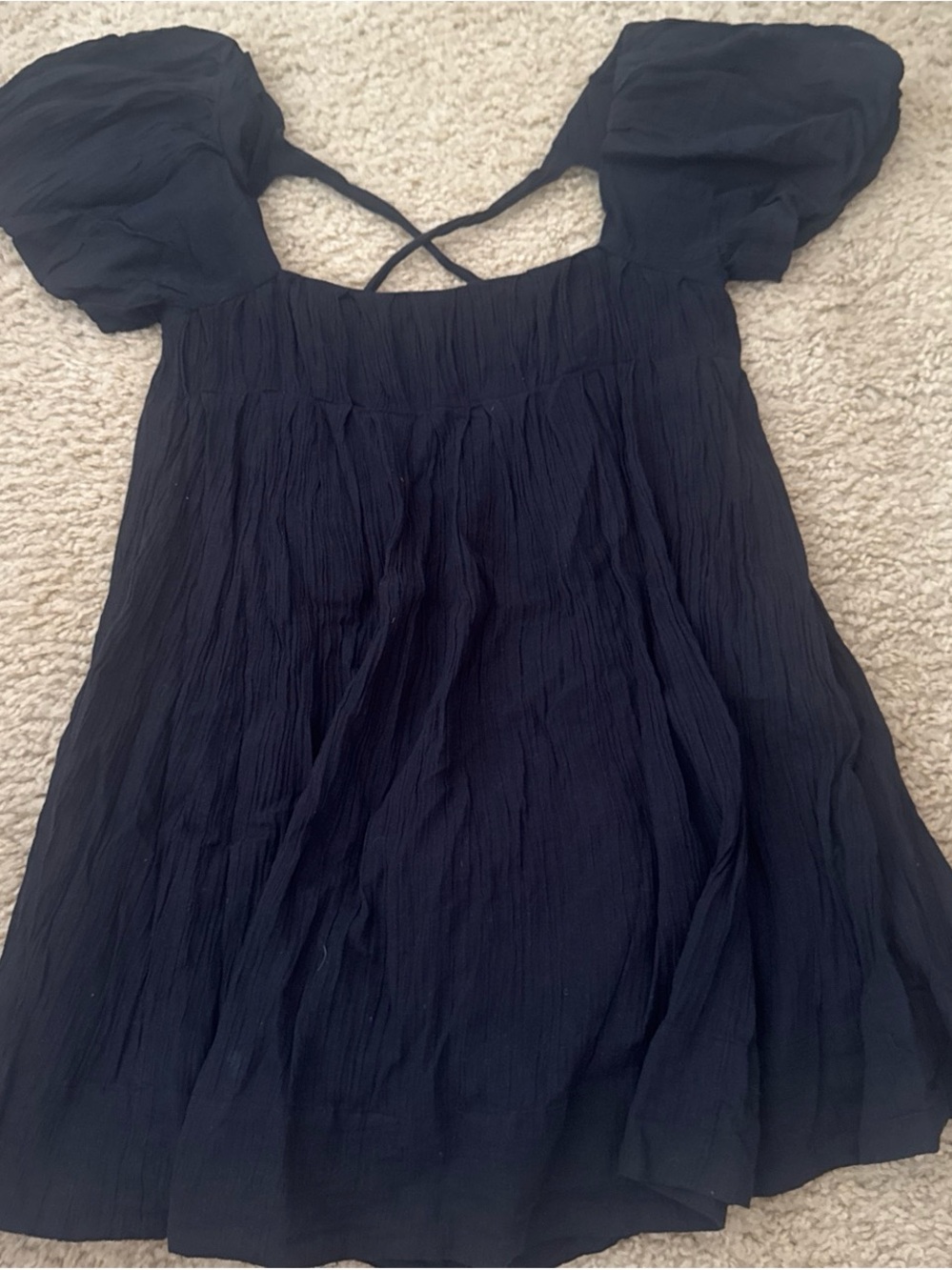 Free People Black Puff-Sleeve Square-Neck Tunic